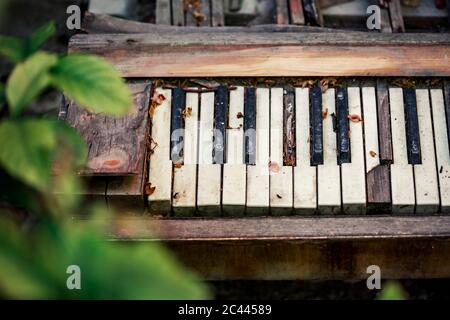 Vecchio piano rotto in cortile Foto Stock