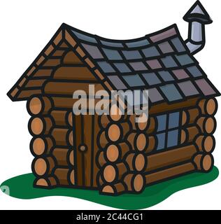 Piccola cabina di tronchi a stormo illustrazione vettoriale isolata per Log Cabin Day il 28 giugno. Simbolo di colore shack di legno. Illustrazione Vettoriale