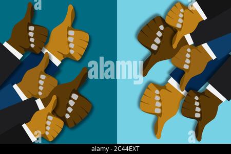Sì no disegno piatto con pollice in alto e in basso, rendering 3D Foto Stock