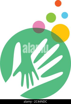 Modello di logo per la cura della mano icona vettore Busines Illustrazione Vettoriale