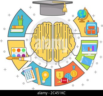 Illustrazione di stile piatto sottile vettoriale infografica Education Illustrazione Vettoriale