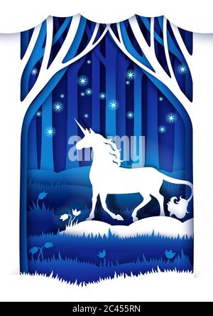 Magic unicorn, illustrazione vettoriale in stile arte della carta Illustrazione Vettoriale