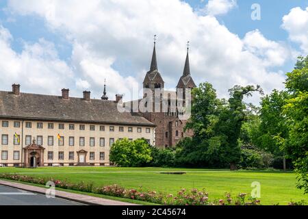 Schloss Corvey, UNESCO Welterbe in Höxter, Nordrhein-Westfalen, Deutschland, Europa | Abbazia principesca di Corvey, patrimonio mondiale dell'UNESCO a Hoexter, No Foto Stock