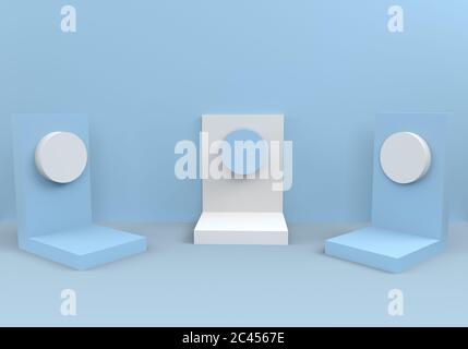 Podio in composizione astratta blu, rendering 3d, illustrazione 3d Foto Stock
