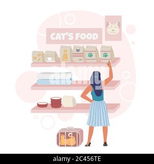 Negozio di animali domestici, illustrazione di disegno vettoriale in stile piatto Illustrazione Vettoriale