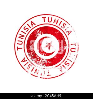 Tunisia segno, vintage grunge imprint con bandiera su bianco Illustrazione Vettoriale