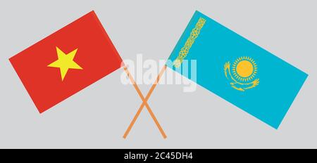 Bandiere incrociate del Kazakistan e del Vietnam. Colori ufficiali. Proporzione corretta. Illustrazione vettoriale Illustrazione Vettoriale