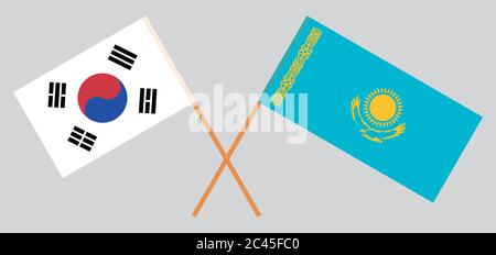 Bandiere incrociate del Kazakistan e della Corea del Sud. Colori ufficiali. Proporzione corretta. Illustrazione vettoriale Illustrazione Vettoriale
