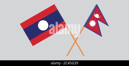 Bandiere incrociate del Nepal e del Laos. Colori ufficiali. Proporzione corretta. Illustrazione vettoriale Illustrazione Vettoriale