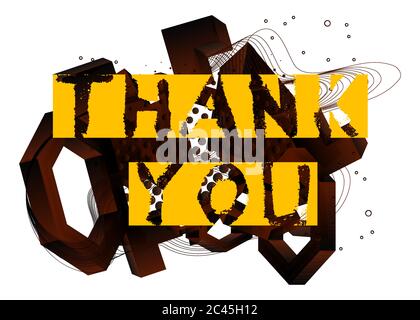 Testo di ringraziamento astratto. Vettore illustrato grugia stile parola su sfondo geometrico. Illustrazione Vettoriale
