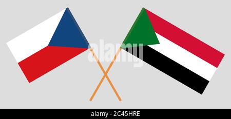 Bandiere incrociate del Sudan e della Repubblica Ceca. Colori ufficiali. Proporzione corretta. Illustrazione vettoriale Illustrazione Vettoriale
