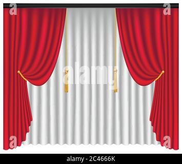 Lusso rosso tende e drappeggi su sfondo bianco, realistici illustrazione vettoriale Illustrazione Vettoriale