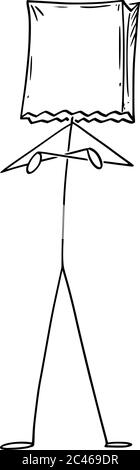 Figura del cartone vettoriale disegno illustrazione concettuale di uomo o uomo d'affari in piedi con le braccia incrociate e borsa di carta sulla sua testa. È nascosto dai problemi. Illustrazione Vettoriale