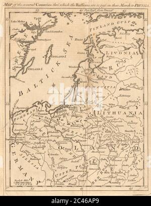 I diversi paesi… Lituania Lettonia Estonia Polonia. SIGNORI MAG 1757 vecchia mappa Foto Stock