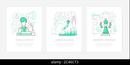 Successo aziendale - set di banner stile design di linea Illustrazione Vettoriale