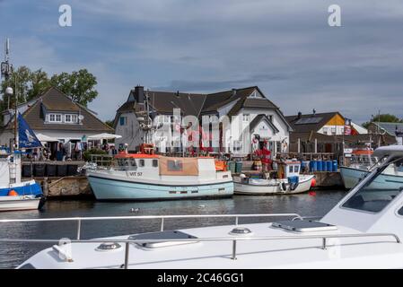 Hiddensee, Germania. 05 giugno 2020. Le barche da pesca si trovano nel porto. Credit: Fahren/dpa-Zentralbild/ZB/dpa/Alamy Live News Foto Stock