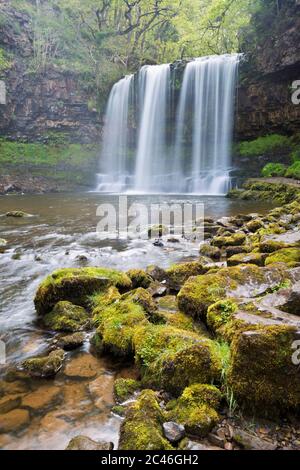 Sgwd yr Eira cascata, Ystradfellte, Parco Nazionale di Brecon Beacons, Powys, Wales, Regno Unito, Europa Foto Stock