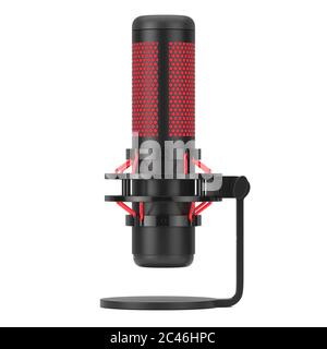Moderno microfono da studio Condencer per desktop su sfondo bianco. Rendering 3d Foto Stock