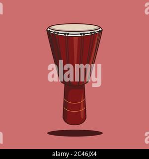 Illustrazione vettoriale djembe. Concetto di strumento musicale. Stile Cartoon piatto Illustrazione Vettoriale