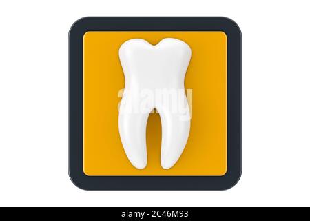 Dente sano bianco come icona Touchpoint Web su sfondo bianco. Rendering 3d Foto Stock