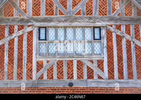 Primo piano della struttura in legno sulla Moot Hall, Aldeburgh, Suffolk. REGNO UNITO Foto Stock