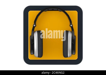 Cuffie moderne nere con il pulsante dell'icona Touchpoint Web su sfondo bianco. Rendering 3d Foto Stock