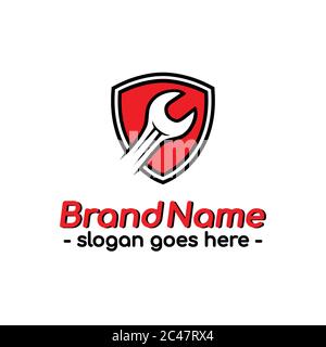 Modello del logo di riparazione dello scudo. Vettore e illustrazione. Illustrazione Vettoriale