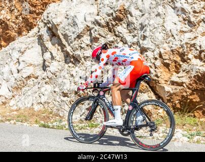 Col du Serre de Tourre, Francia - Luglio 15,2016: Il ciclista belga Thomas De Gendt del Lotto-Soudal Team che cavalca durante una fase individuale di prova a tempo in Foto Stock