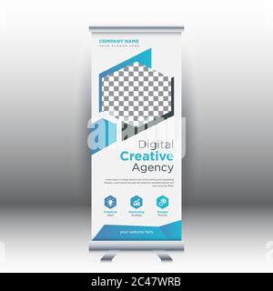 Creativo astratto moderno corporativo impresa verticale roll up banner design template vettoriale illustrazione concetto mostra pubblicità, presentazione. Illustrazione Vettoriale