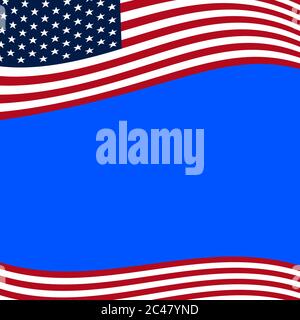 Immagine vettoriale della bandiera USA con un'onda su sfondo blu Illustrazione Vettoriale