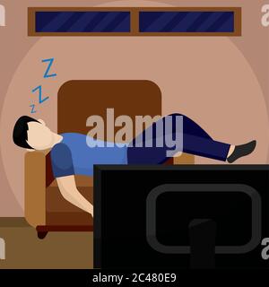 Uomo che dormiva nel soggiorno Illustrazione Vettoriale