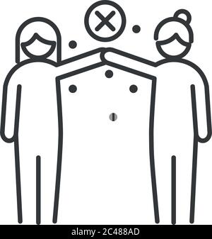 covid 19 coronavirus prevenzione degli allontanamenti sociali, passi per proteggersi, diffusione focolaio vettore illustrazione stile linea icona Illustrazione Vettoriale