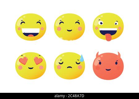 set di emoticon volti divertenti disegno vettoriale illustrazione caratteri Illustrazione Vettoriale