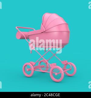 Carrello moderno di Pink, Stroller, PRAM Mock Up su uno sfondo blu. Rendering 3d Foto Stock