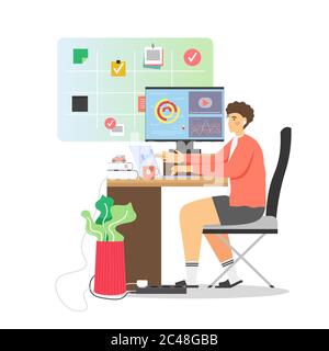 Freelance che lavora da casa, vettore flat illustrazione Illustrazione Vettoriale