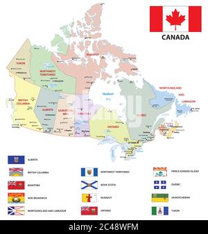 mappa vettoriale amministrativa e politica canadese con bandiere Illustrazione Vettoriale