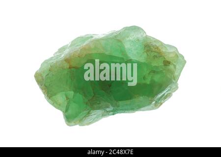 La Prasiolite cruda (nota anche come quarzo verde, ametista verde o vermarino) è una varietà verde di quarzo, un silicato minerale chimicamente biossido di silicio. Foto Stock