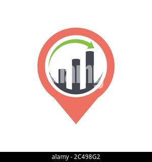 Puntatore GPS icona di business e finanza logo design economico marketing grafico e freccia logo illustrazione vettoriale Illustrazione Vettoriale