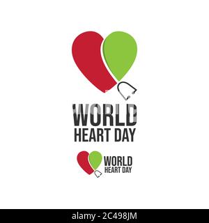Design a icone della Giornata Mondiale del cuore. Stetoscopio a forma di cuore. Concetto di assistenza sanitaria. Illustrazione Vettoriale