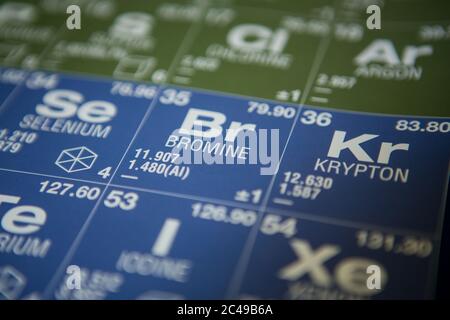Bromo sulla tavola periodica degli elementi Foto Stock