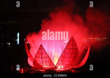 Che cosa assomiglia leggermente ad una versione gigante dell'emblema floreale del NSW, la Waratah (telopea speciosissima) può essere vista in apertura in su durante il fuoco Foto Stock