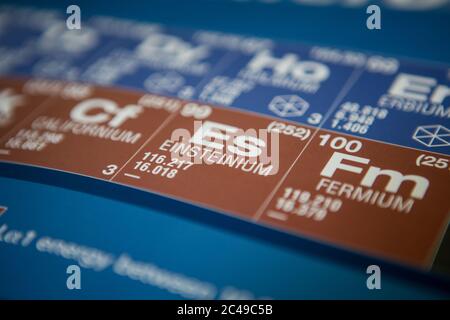 Einsteinium sulla tavola periodica degli elementi Foto Stock