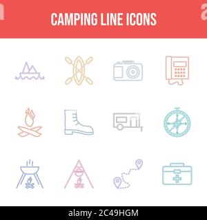 Bella serie di icone vettoriali Camping Illustrazione Vettoriale