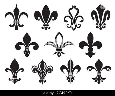 Set di icone Fleurs-de-lis. Illustrazione vettoriale. Illustrazione Vettoriale