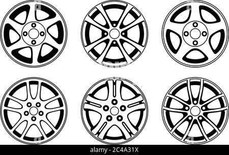 Set di icone del cerchione della ruota. Illustrazione vettoriale Illustrazione Vettoriale