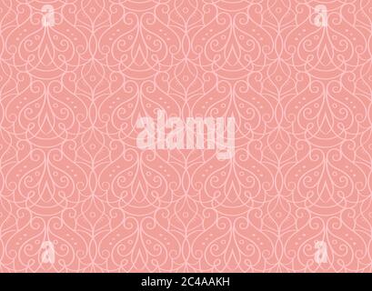 Motivo ornamentale senza cuciture con ricci decorativi e rotolini. Linea singola disegnata a mano. Perfetto per i disegni di invito di nozze, sfondi e wallpape Illustrazione Vettoriale