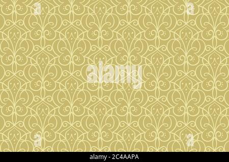 Elegante motivo ornamentale senza cuciture con ricci e girls decorativi, perfetto per eleganti biglietti di invito per matrimoni, sfondi e sfondi. D'oro Illustrazione Vettoriale