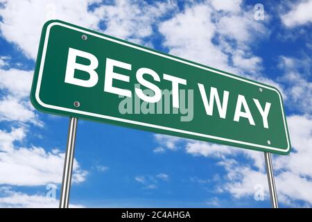 Green Best Way Road su sfondo blu. Rendering 3d Foto Stock