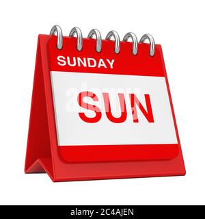 Icona del calendario desktop rosso che mostra una pagina domenicale su sfondo bianco rendering 3d Foto Stock