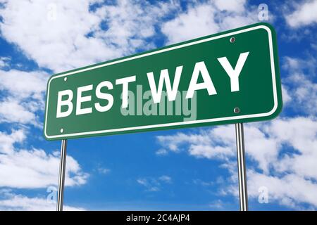 Green Best Way Road su sfondo blu. Rendering 3d Foto Stock